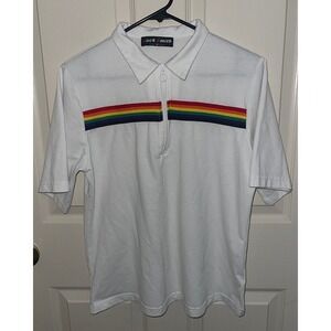 Jack Smith Men's White Short Sleeve Polo Zipper Pull Pullover Rainbow Stripe MED